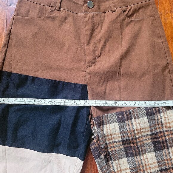 Light Patchwork Slacks Romwe - Plaid Tan Brown Size M - Picture 8 of 9